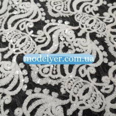 Ткань Сетка с пайетками корона (айвори)